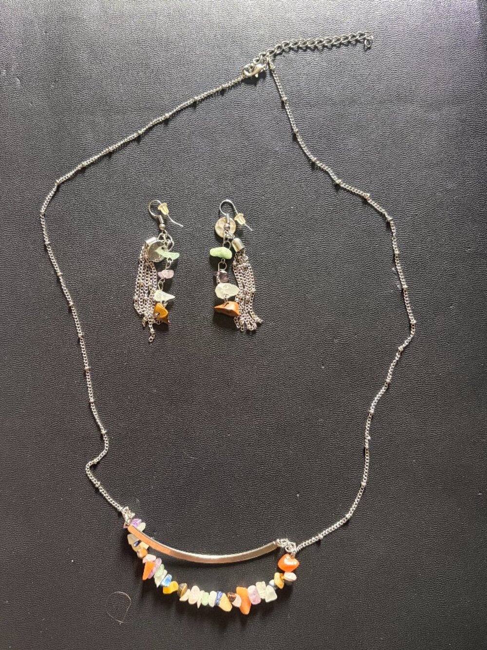 Stone Necklace and Earring Matching set 24" - Picture 2 of 3